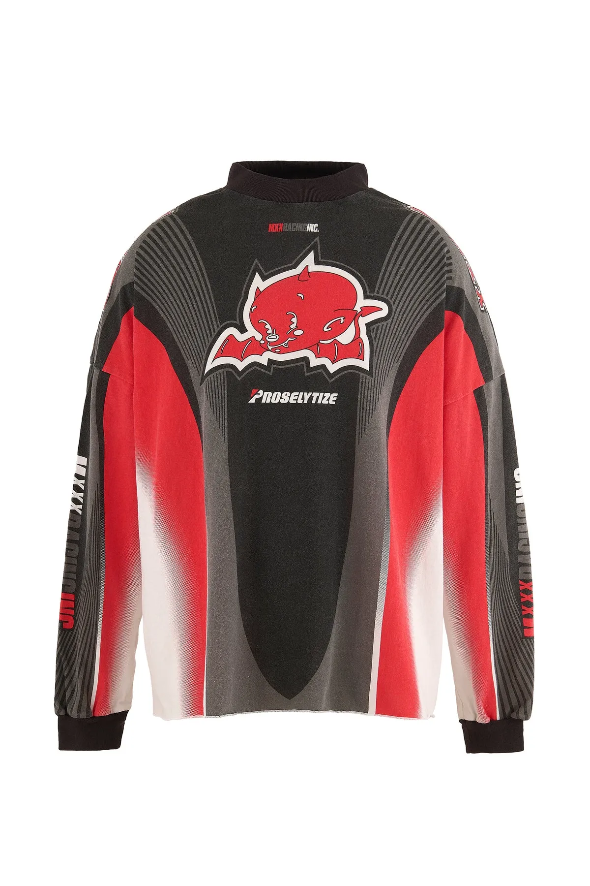 SAINT Mxxxxxx LS TEE/MORTOR CYCLE/WHT Little Devil Angel Racing Long Sleeve Off-White S-XL SAINT's annual racing style BOXY short, wide and fat design will be sold out immediately every time it is released. The whole garment is oversized and has many prints. The front and back prints on the shoulder are aligned. The printing area is very large and the operation is also difficult. The genuine level is restored. The ready-made garments are washed again to make them look old. Soft desizing is added to make the printing look old and white.